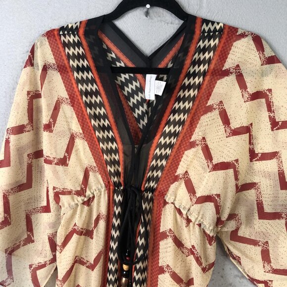 Soft Surroundings Dress Womens XS Multicolor Chevron Kaftan Maxi Boho Beaded - Picture 10 of 16